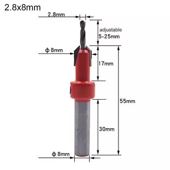 New 8mm Shank DIY Countersunk Drill Woodworking Tool Countersink Drills Drill Bit 2.8x8mm