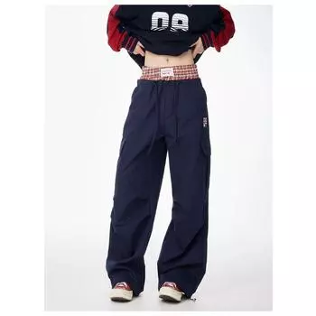 New American Style Waist Plaid Work Pants for Men and Women Fashion Brands Loose Hip-hop Couple Sports M темно-синий