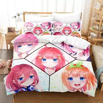New Anime The Quintessential Quintuplets Bedding Set Single Twin Full Queen King Size Bed Set Adult Kid Bedroom Duvet cover Sets EU Twin 135x200cm