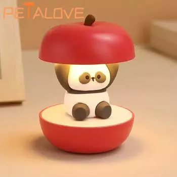 New Apple Panda Night Light for Kids Rechargeable Nursery Sleeping Table Lamp for Breastfeeding Toddler Baby LED Decor красный