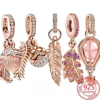New Arrival 925 Sterling Silver Little Yellow Duck Pink Air Balloon Charm Fit Fashion Bracelet Necklace Jewelry Gift Making