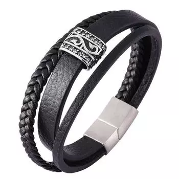 New Arrival Multilayer Leather Bracelet Men Fashion Braided Handmade Charm Wrap Bracelets & Bangles Male female Gift 165mm чёрный