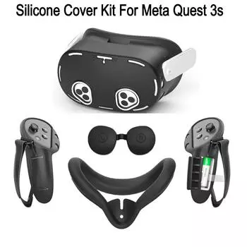 New Arrival VR Accessories Pack of 5pcs Silicone Cover Set For Meta Quest 3S VR Headset Face Cover&Controller Covers&Lens Cover серый