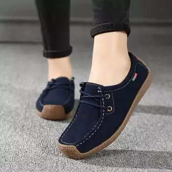 New Arrival Women Casual Shoes 2025 Suede Leather Flats Sneakers Lace Up Ladies Shoes Fashion Loafers Plus Size 35-42 35