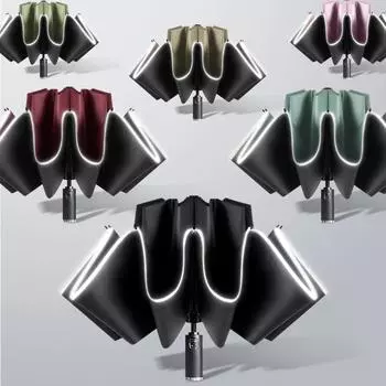 New Auto Folding Reflective Edged Reverse Umbrella with Logo Print
