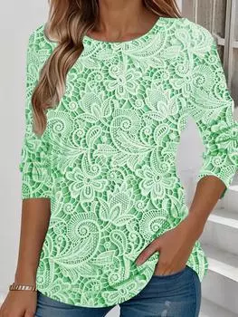 New Autumn and Winter Collection of Long-sleeved Women s Wear with Elegant and Stylish Round-neck Prints S