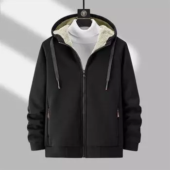 New Autumn and Winter Lamb Velvet Cardigan Plus Size Men s Sports Top Velvet Thickened Hooded Sweatshirt Warm Jacket Trendy L