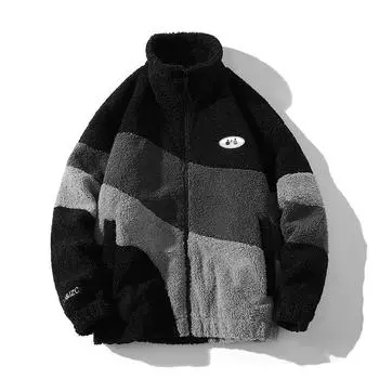 New Autumn and Winter Lamb Velvet Couple Jacket Men s Stand Collar Color-blocking Loose Warm Jacket Men S