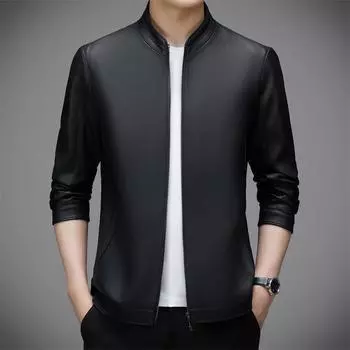 New autumn and winter leather jacket men s sheepskin leather jacket casual short dad jacket single style M