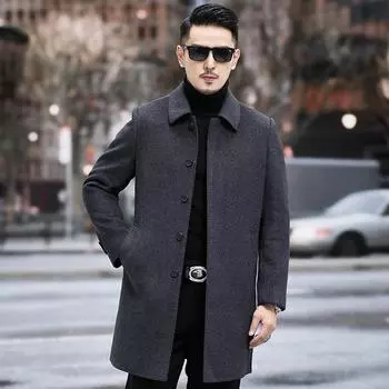New autumn and winter men s wool coat mid-length lapel double-sided nylon men s thickened cashmere coat M