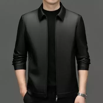 New autumn and winter middle-aged lapel leather jacket men s slim sheepskin dad casual leather jacket 170