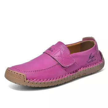 New autumn casual couple hand-sewn leather shoes large size one pedal driving 36