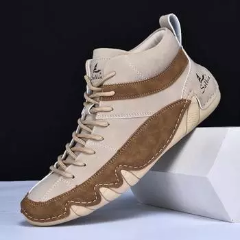 New Autumn Handmade Leather Men Boots Design Sneakers Man Breathable Casual Leather Shoes Men Ankle Boots Outdoor Fashion 39 синий