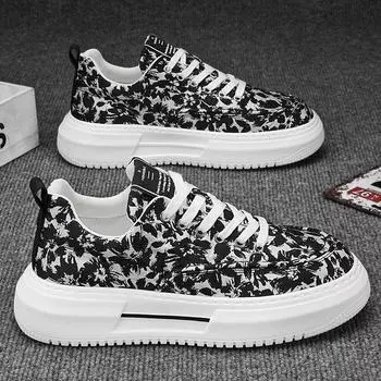 New Autumn Platform Shoes Thick Soled Printed Men Trendy Design Versatile Height Increasing Sneakers Casual Shoes for Men 39 чёрный