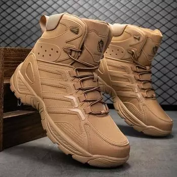New Autumn Winter Men s Boots Lightweight High-top Motorcycle Boots Outdoor Non-slip Men Hiking Boots Fashion Men s Desert Boots 39 чёрный
