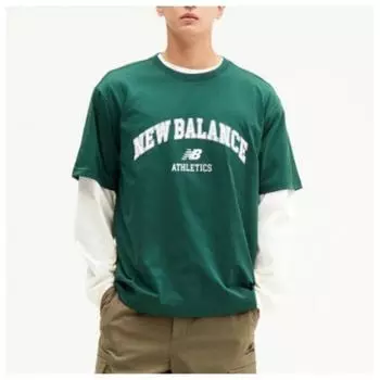 New Balance Футболка Rqk Nbnee21043 62 Common Essential Arch Logo Футболка с коротким рукавом Semi Green series/100