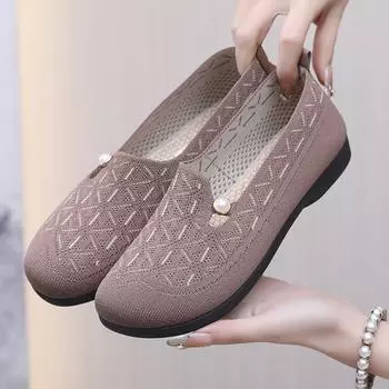 New Beijing cloth shoes shallow mouth breathable mother soft sole one pedal women s shoes middle-aged and elderly non-slip old lady casual shoes 35 хаки