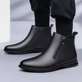 New Black Chelsea Boots for Men Slip-On Business Men Ankle Boot Brand Fashion Classic Side Zipper Men Chelsea Boots Cotton Shoes 38 чёрный