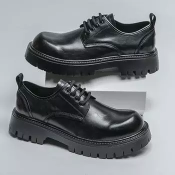 New Black Men Patent Leather Office Shoes Thick Bottom Slip-On Solid Casual Leather Business Shoes Handmade Dress Oxford Shoes 38 чёрный