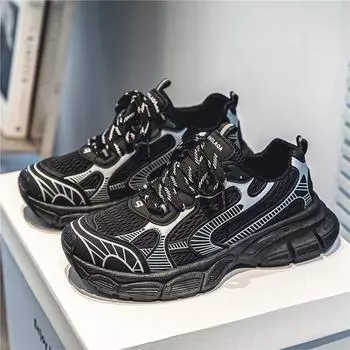 New Breathable Mesh Sports Men s Shoes for Autumn, Trendy and Versatile Thick Soled Anti slip Men s Casual Shoes 40 чёрный