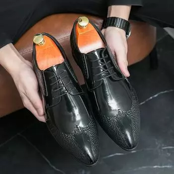 New Brown Derby Shoes for Men Pointed Toe Lace-up Black Gold Men s Formal Shoes Handmade Business Size 38-46 38 чёрный