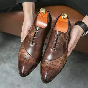 New Brown Derby Shoes for Men Pointed Toe Lace-up Black Men s Formal Shoes Handmade Business Size 38-46 38 коричневый