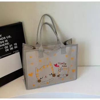 New canvas bag female students class shoulder commuting large capacity bag niche satchel tote bag серый