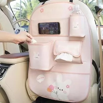 NEW Cartoon Car Seat Back Storage Bag Leather Multifunction Car Backseat Organizer Cup Holder Tissue Holder Anti Kick Pad