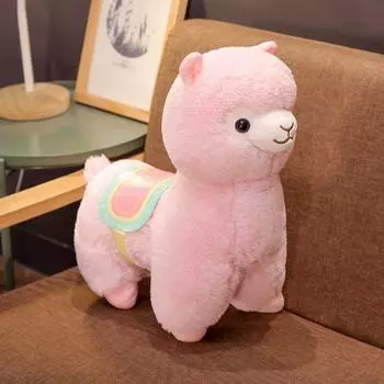New Cartoon Stuffed Alpaca Plush Toys Soft Soothing Alpaca Doll with Saddle Huggable Animal Doll Prety Home Decor Cute Gift 35cm белый