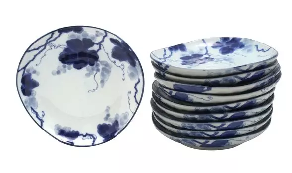 New Castle Enterprise Kyoto Obanzaiyasan Series Indigo Dye Grape Triangle 50 Plate Set of 10 [Commercial Set]