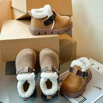 New Children s Short Boots Winter Versatile Girls Causal Cotton Shoes Fashion Trend Simple Kids Retro Plush Boots Thick Bottom 22 хаки