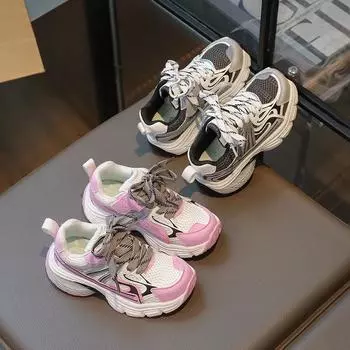 New Children s Sneakers for Boy Thick Bottom Causal Girls School Sneakers Fashion Versatile Kids Causal Running Shoes Breathable 26 серый