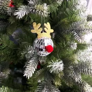 New Christmas Disco Ball Ornaments Elk Hat Xmas Tree Pendant Snowman Santa Claus Hanging Ball Merry Christma Decor New Year 2025 5cm