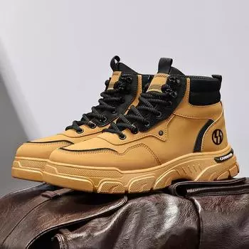 New Comfortable High Top Boots Autumn Men s Outdoor Training Boots Casual All-match Platform Motorcycle Boots Botas Para Hombre 39 жёлтый