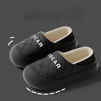 New couples winter warm waterproof soft fluffy slippers women s men wrapped with anti-slip home leisure cotton shoes 36-37 чёрный