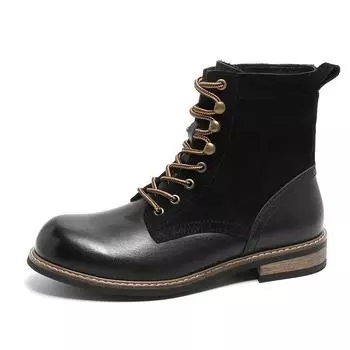 New Cowhide Retro Motorcycle Workwear Shoes Oxford Sole Men s Casual Fashion Trend High Top Shoes 36