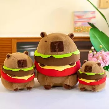 New Cute Hamburger Capybara Plush Stuffed Toy Simulation Animal Doll Soft Capibara Dolls Children s Toy Birthday Christmas Gift About 17-20cm шоколадный