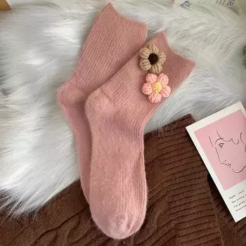New cute socks warm thickened three-dimensional floral socks worn with shark pants merino wool socks winter socks 34-39