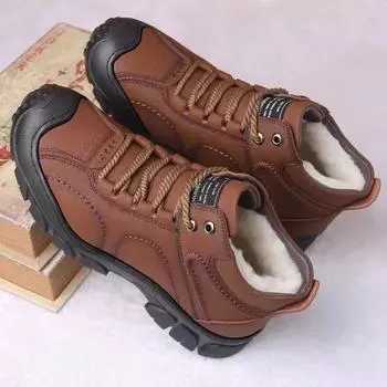 New discounted men s shoes with thick velvet and anti slip outdoor sports boots winter high top lace up warm snow boots zapatos 39 чёрный