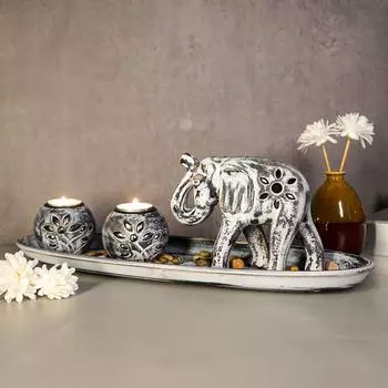 New Elephant Wooden Candlestick European Desktop Ornament Home Atmosphere Candle Holder Animal Decorative Crafts DXZT-01A