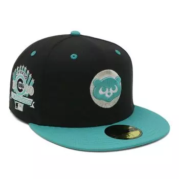 New Era 59FIFTY Cap MLB Chicago CUB Side Under Exclusive to and Side Flat Streetwear Travel Sun Protection (14562012, NER35C0391), Cubs, Black/Teal,