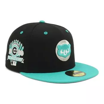 New Era 59FIFTY Cap MLB Chicago Cubs CUB 7 Side Under ONSPOTZ and Side Flat Stylish Streetwear Sun Protection (14562012, NER35C0391) Black/Teal, 1/4