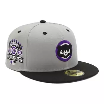 New Era 59FIFTY Cap MLB Chicago Cubs CHC 7 Side Under ONSPOTZ and 5950 Side Straight Flat Summer Sun UV Protection (70931269 NER36C2709) Gray/Black,