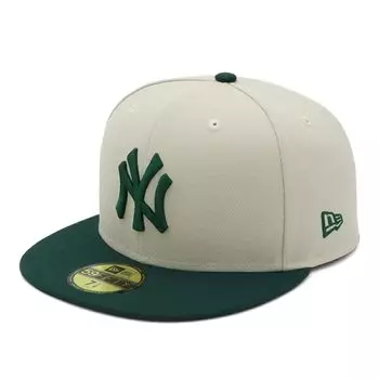 New Era 59FIFTY Cap MLB New York NY and Exclusive to and Flat Streetwear Travel Sun Gift (14666281, NER34C2456) Yankees, Stone/Dark Green, White,
