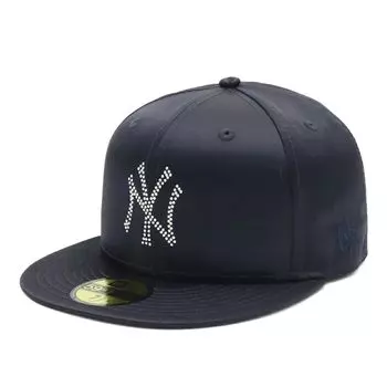 New Era 59FIFTY Cap MLB New York Yankees NY Navy Blue with MLB Rhinestone Exclusive to and 5950 Straight Flat Visor Cap with Deep UV Trendy Functional