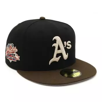 New Era 59FIFTY Cap MLB Oakland Athletics OAK Black Side Patch Under Visor ONSPOTZ Exclusive and Gokyu Fifty 5950 Side Patch Straight Flat Visor