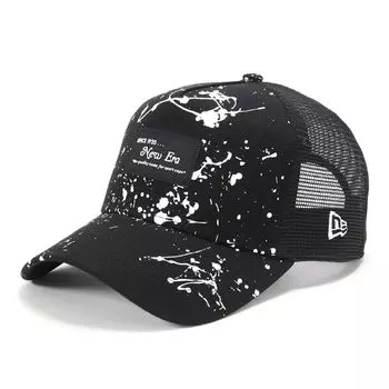 New Era 9FORTY Trucker Mesh Cap in Black Splash Black Exclusive to and Perfect for Popular size stickers Adjustable sizes Perfect for everyday sports
