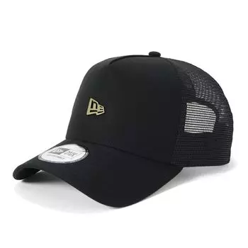 New Era Mesh Cap with Metal Free 940AFTR METAL FLAG FRONT BLK GLDP 9FORTYA-Frame Logo, Black, Size, (14388624, NER36C2228)