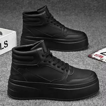 New Exquisite Men s Fashion Casual Board Shoes for Youth High Top Wear resistant Anti slip Thick Bottom Running Sports Shoes 39 чёрный
