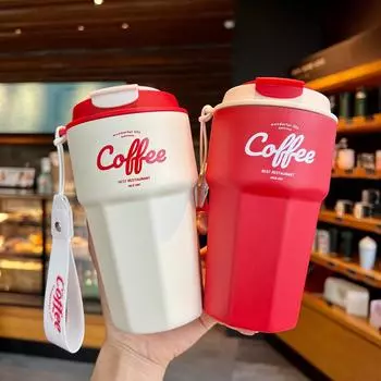 New Fashion 420ml/620ml Double Stainless Steel Coffee Mug Wtih Rope Portable Car Thermos Mug Vacuum Flask Travel Tumbler 420ml чёрный